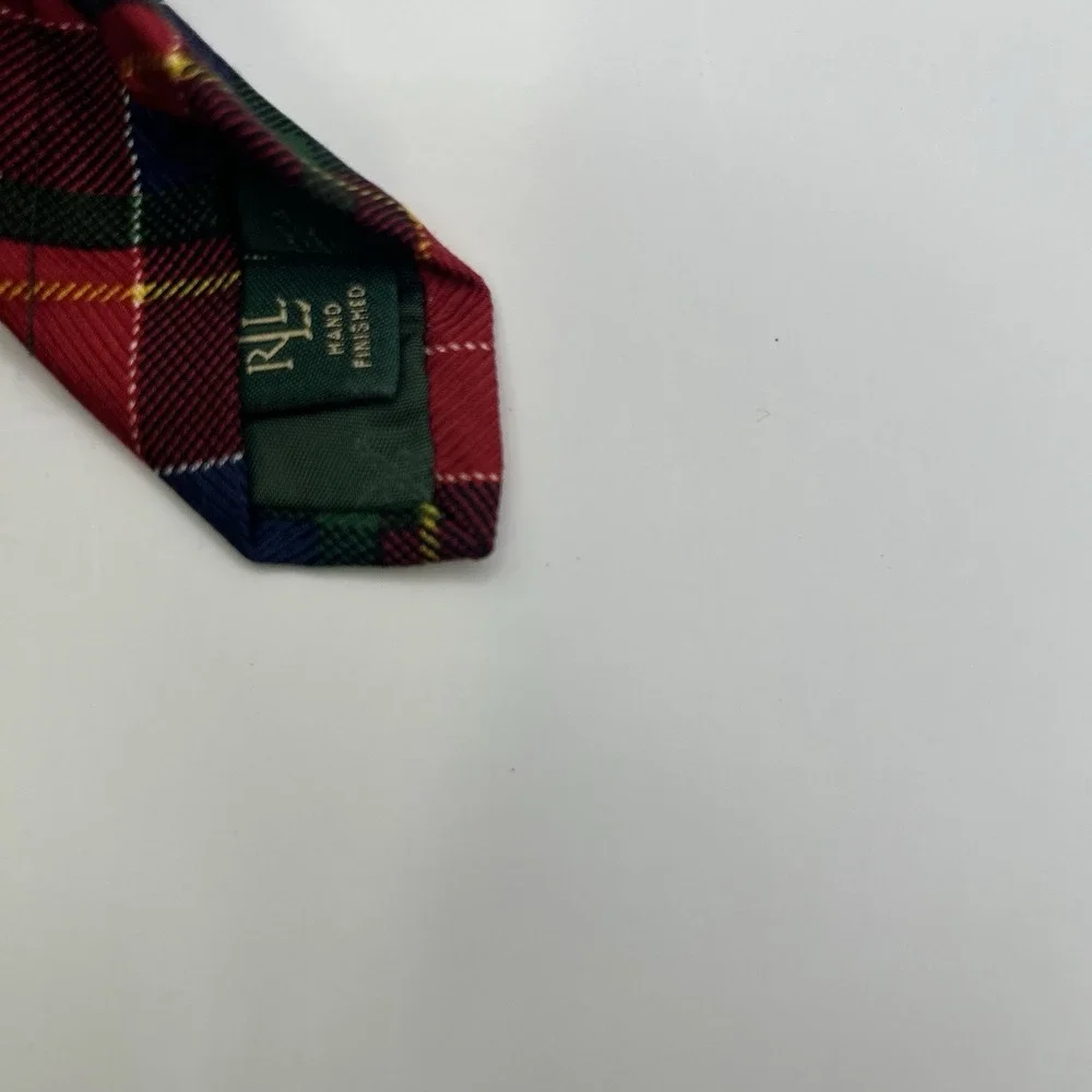 Lauren Ralph Lauren Silk Red Black Gold Plaid‎ Tie USA  3.5